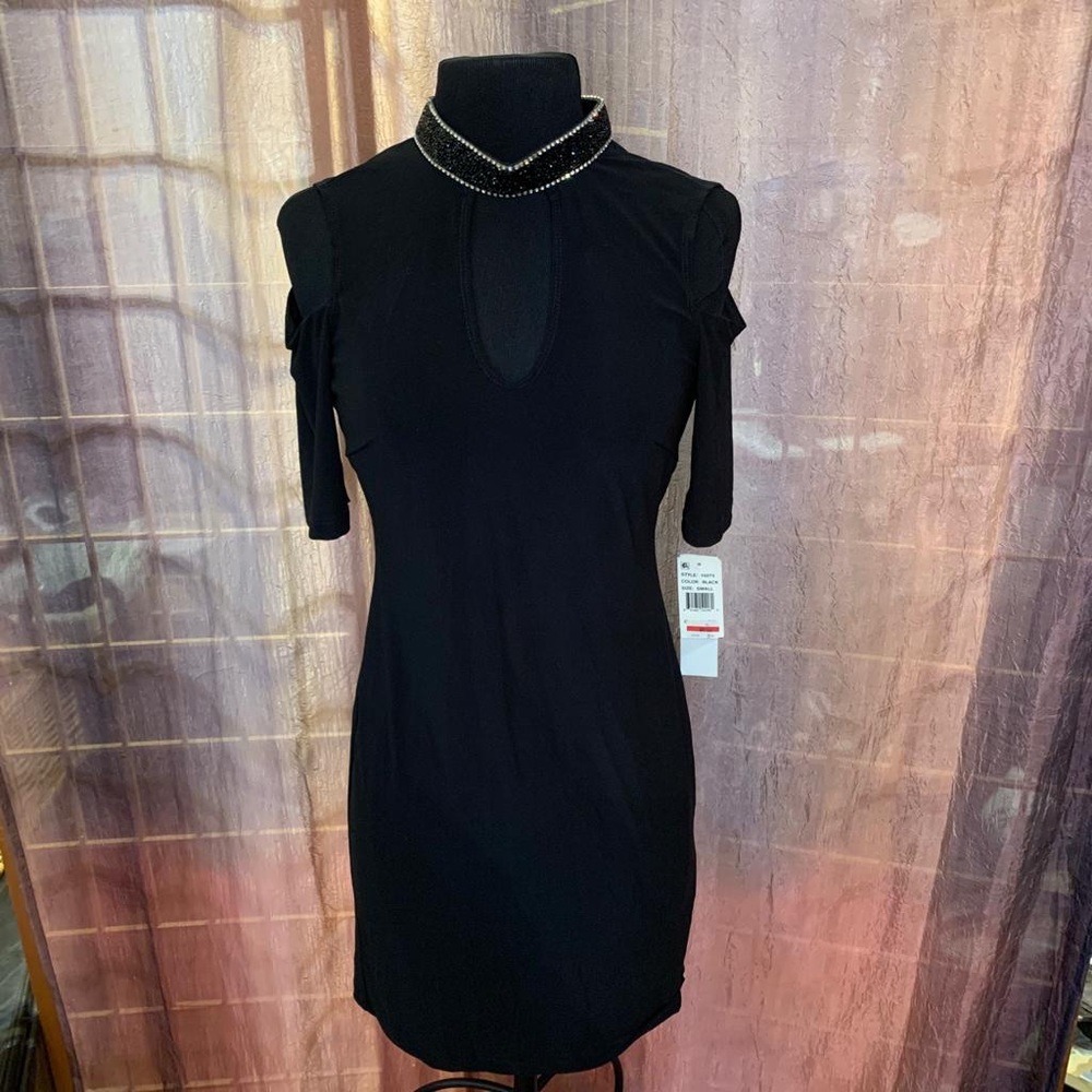 Jump Apparel black dress with embellished neckline